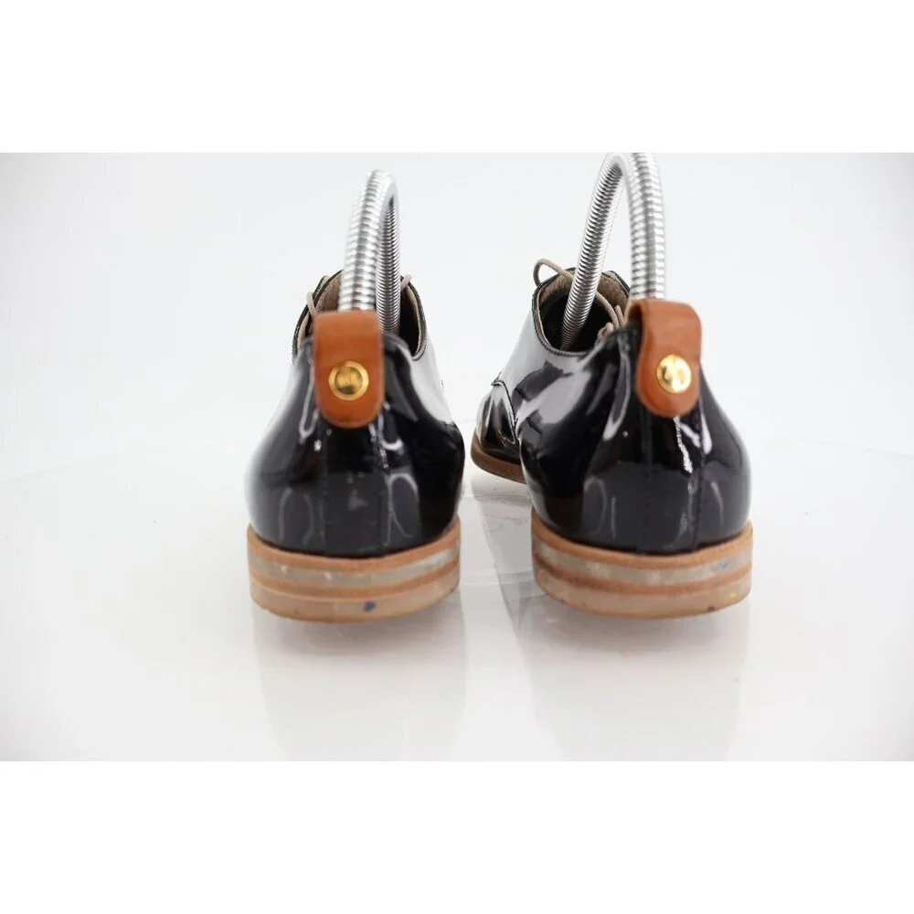 AGL Italy Women's Loafer Size 39.5 9.5 Black Leather Lace Up Loafer Flat Shoes